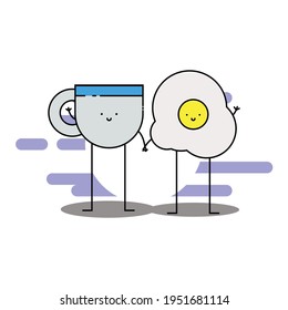 Té de té y huevo de la mano. Ilustración. moderno icono del vector de comida simple, símbolo gráfico plano en estilo de diseño plano a la moda. Carácter gastronómico.