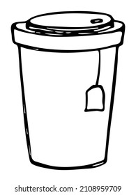 Cute-Tasse Teemusik einzeln auf weißem Hintergrund. Einfache Tasse Clipkunst. Gemütliches Hausdoodle. 