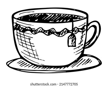 Cute cup of tea illustration isolated on a white background. Simple mug clipart. Cozy home doodle.