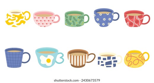 Juego de ilustración de té de taza linda