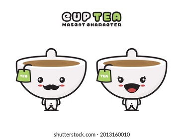 cute cup tea mascot character, drink cartoon illustration, isolated on white background