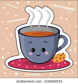 cute cup of tee sticker with cookie