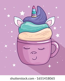 cute cup unicorn kawaii style icon vector illustration design