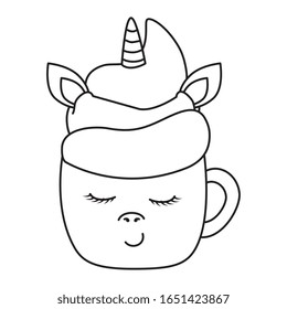 cute cup unicorn kawaii style icon vector illustration design