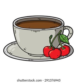 Cute cup. Vector illustration of cute simple tea cup and berries