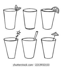 Cute Cup Of Water, Juice Or Soda. Glass Illustration. Simple Drink Clipart Set