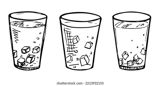 Cute Cup Of Water, Juice Or Soda. Glass Illustration. Simple Drink Clipart Set