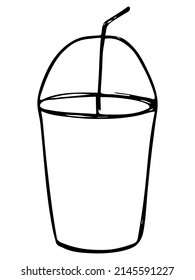Cute cup of water, milkshake, juice or soda. Drink illustration isolated on a white background. Simple cocktail clipart.