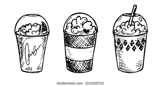 Cute cup of water, milkshake, juice or soda. Drink illustration. Simple cocktail clipart set