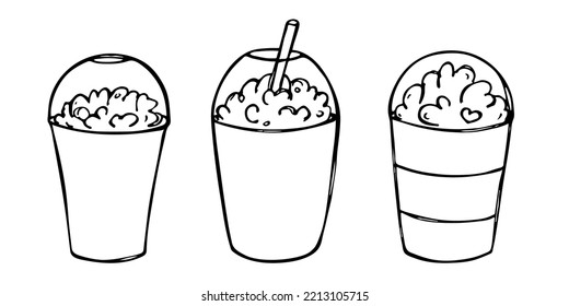 Cute cup of water, milkshake, juice or soda. Drink illustration. Simple cocktail clipart set