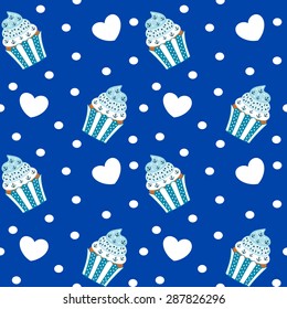 cute cupcake with anchor seamless vector pattern