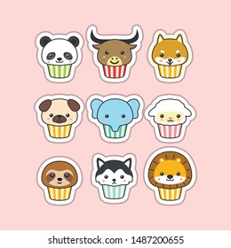 cute cupcake animal character design