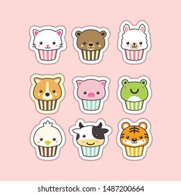 cute cupcake animal character design