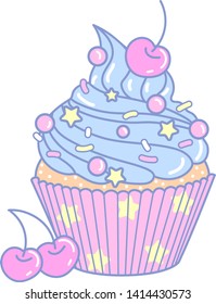 
cute cupcake anime style vector