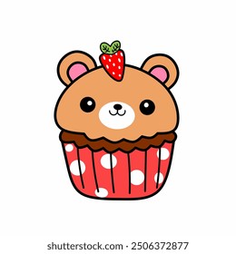 cute cupcake bear in kawaii style. cartoon, mascot, vector illustration