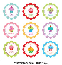 Cute Cupcake Birthday Tag Stock Vector (Royalty Free) 184628660 ...