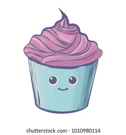 Cute cupcake in blue and violet colors made in vector