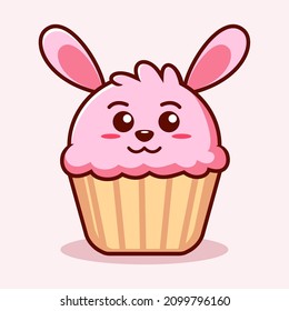 Cute Cupcake Bunny Illustration. Animal Flat Cartoon Style