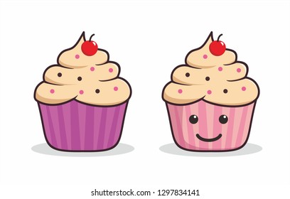 Cute cupcake cartoon illustration on isolated white background