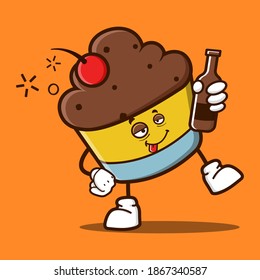 cute cupcake cartoon mascot character funny expression drunken dizzy