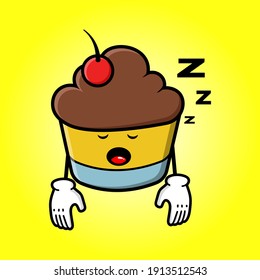 cute cupcake cartoon mascot character funny expression tired and sleeping 