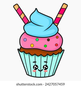 Cute cupcake cartoon vector isolated