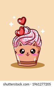 A cute cupcake cat pink ice cream with candy love