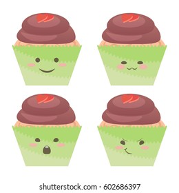 Cute cupcake character with different emotions.