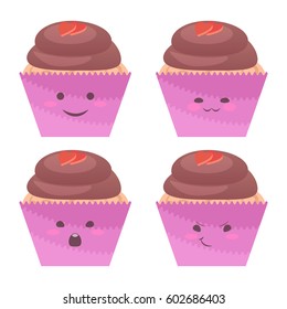 Cute cupcake character with different emotions.
