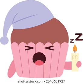 Cute Cupcake Characters Sleeping with Candles – Kawaii Bedtime Vector