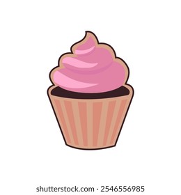 Cute cupcake with cherry decor. Vector illustration