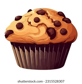 Cute cupcake with chocolate decoration over white