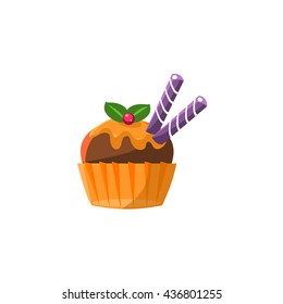 Cute Cupcake With Chocolate Flat Vector Cute Girly Style Isolated Sticker On White Background