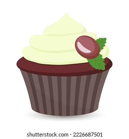 Cute cupcake with chocolate isolated on white
