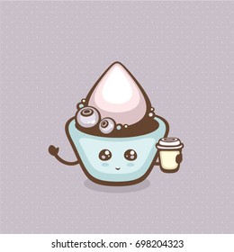 Cute cupcake with coffee. Vector illustration. Sweet collection. Design for menu and logo.