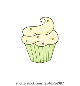 Cupcake bonito com polvilhas coloridas. Ilustração vetorial