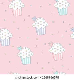 Cute cupcake with colorful sugar seamless pattern. vector illustration