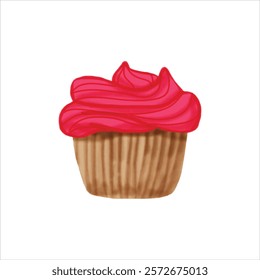 Cute Cupcake Crayon or watercolor painting for Valentine's day