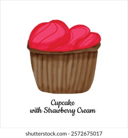 Cute Cupcake Crayon or watercolor painting for Valentine's day