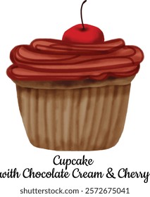 Cute Cupcake Crayon or watercolor painting for Valentine's day