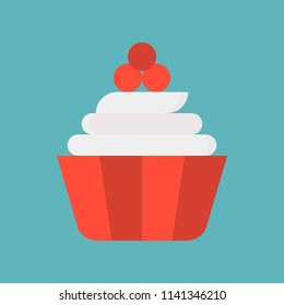 cute cupcake with cream, sweets and pastry set, flat design icon