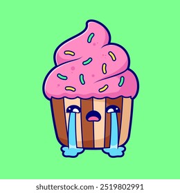 Cute Cupcake Crying Cartoon Vector Icon Illustration. Food
Object Icon Concept Isolated Premium Vector. Flat Cartoon
Style
