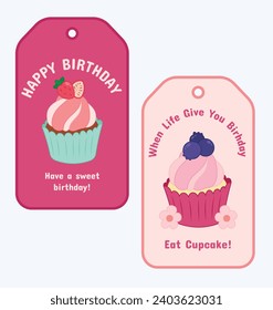 Cute Cupcake designs decoration fruit. Simple colorful vector cupcakes designs for holiday, celebration, party