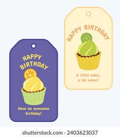 Cute Cupcake designs decoration fruit. Simple colorful vector cupcakes designs for holiday, celebration, party