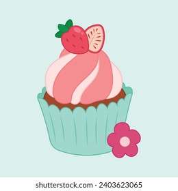 Cute Cupcake designs decoration fruit. Simple colorful vector cupcakes designs for holiday, celebration, party