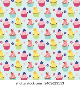 Cute Cupcake designs decoration fruit. Simple colorful vector cupcakes designs for holiday, celebration, party