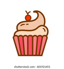 Cute cupcake flat icon. Vector illustration