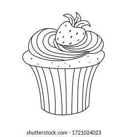 Cute cupcake in flat style isolated on white background. Vector illustration isolated on white background. Illustration for bakery, cafe, party