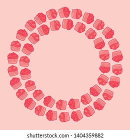 Cute cupcake frame. Pink doodle cupcakes