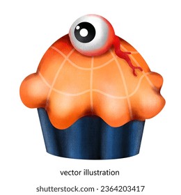 cute cupcake Halloween pumpkin, vector illustration